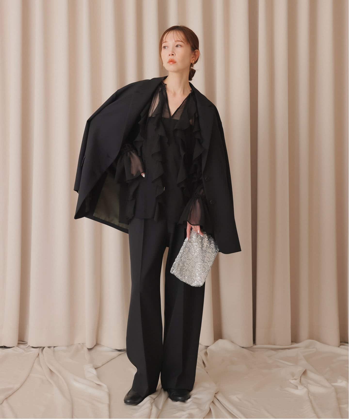 habi Frill ブラウス フリルブラウス 黒 ブラック