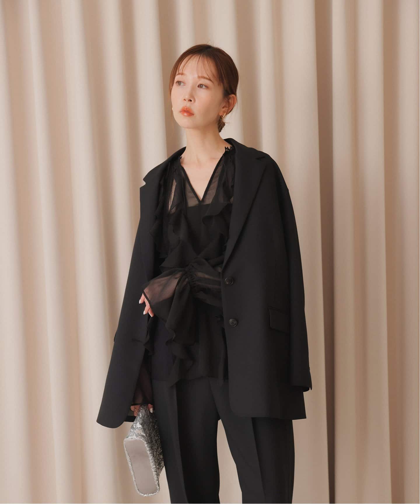 habi Frill ブラウス フリルブラウス 黒 ブラック