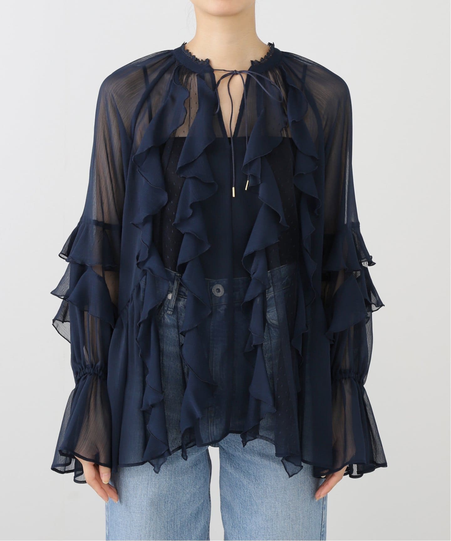 habi Frill ブラウス フリルブラウス 黒 ブラック