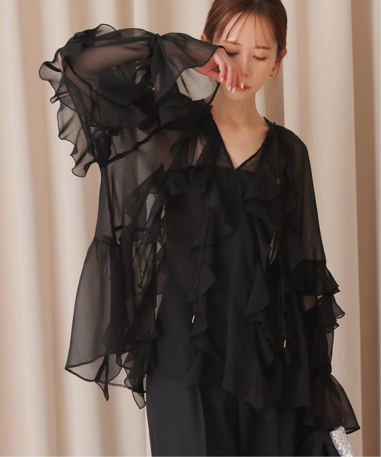 habi Frill ブラウス フリルブラウス 黒 ブラック habi Frill ブラウス（シャツ／ブラウス）｜SLOBE IENA（スローブ