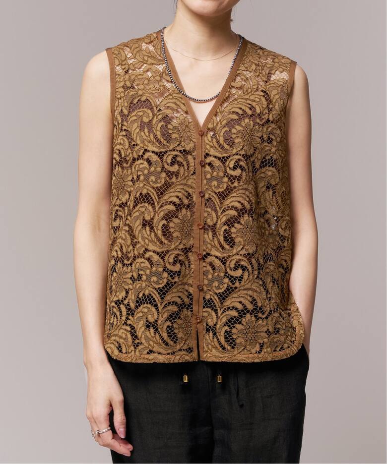 IENA LA BOUCLE リバーレースVネックブラウス 