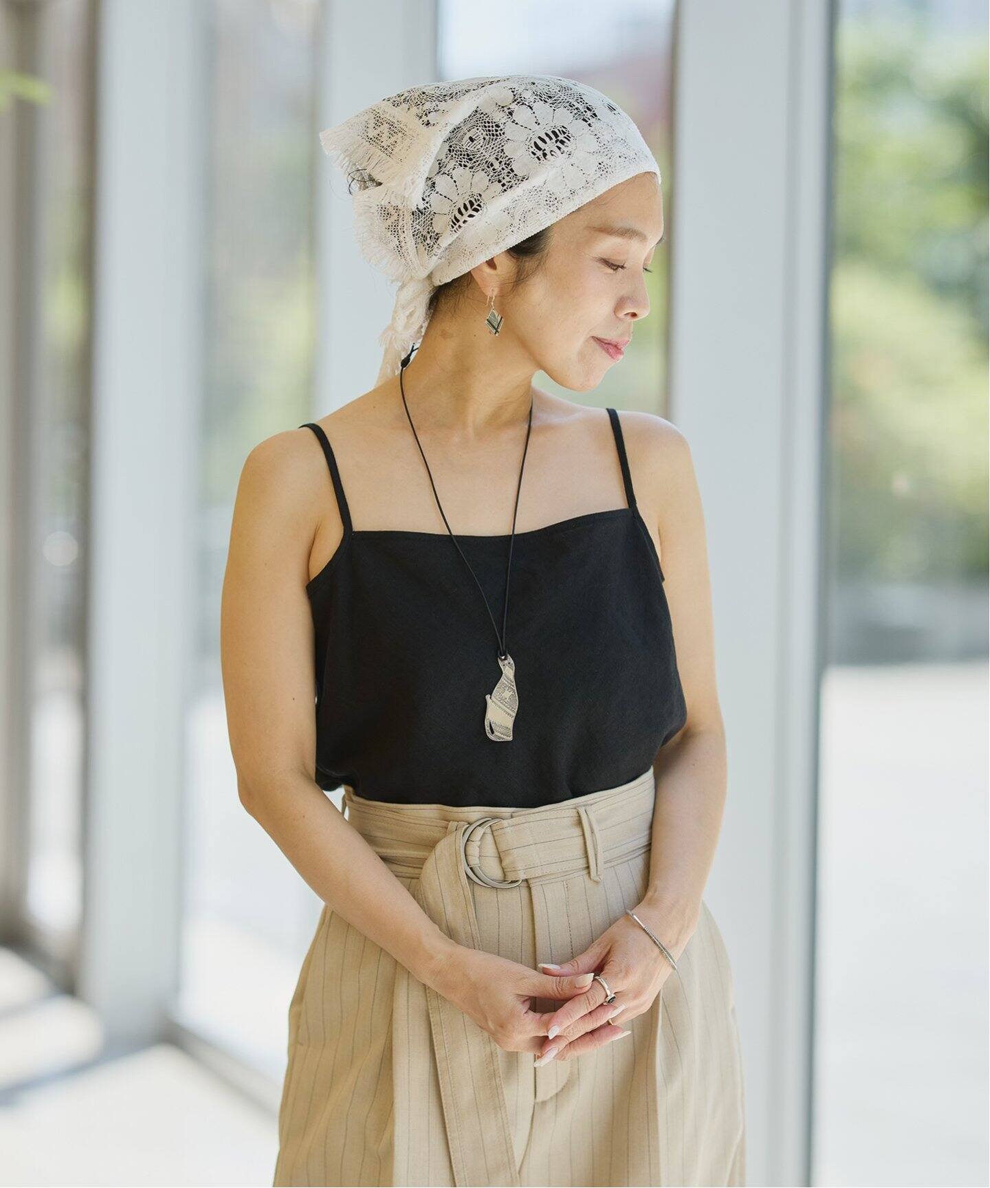 IENA LA BOUCLE リネンブロードバイヤスキャミソール（キャミソール 