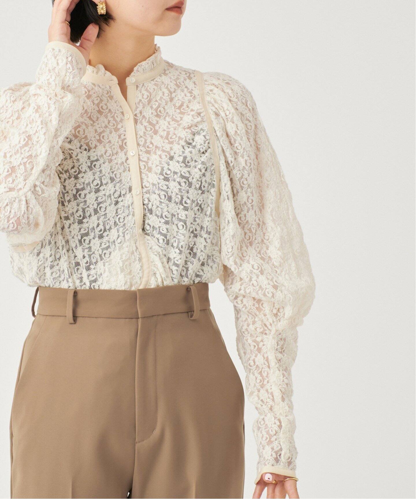 IENA LA BOUCLE レースギャザーブラウス（シャツ／ブラウス）｜IENA  