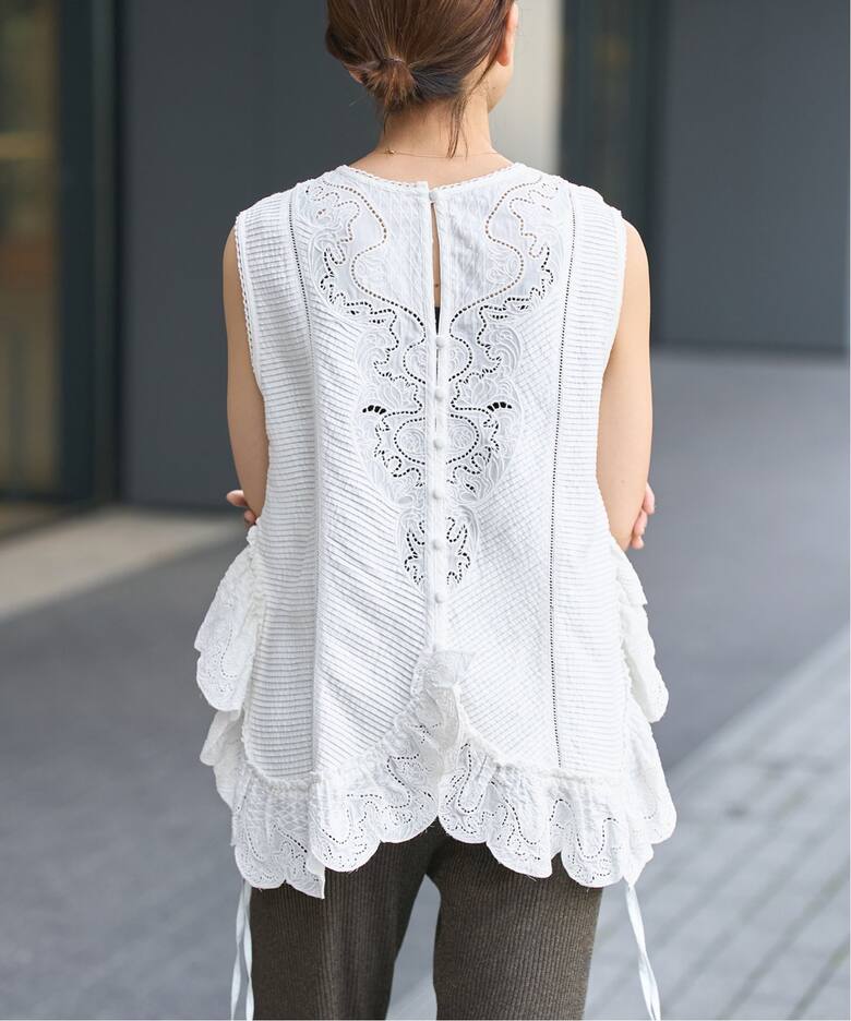 IENA LA BOUCLE ピンタックレースブラウス