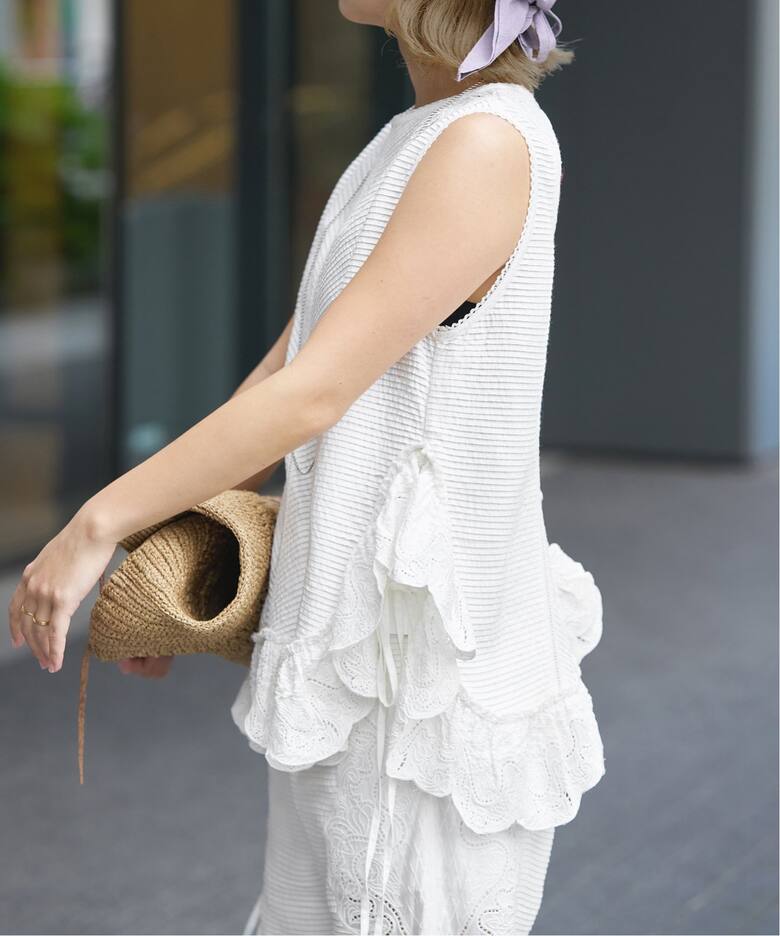 IENA LA BOUCLE ピンタックレースブラウス