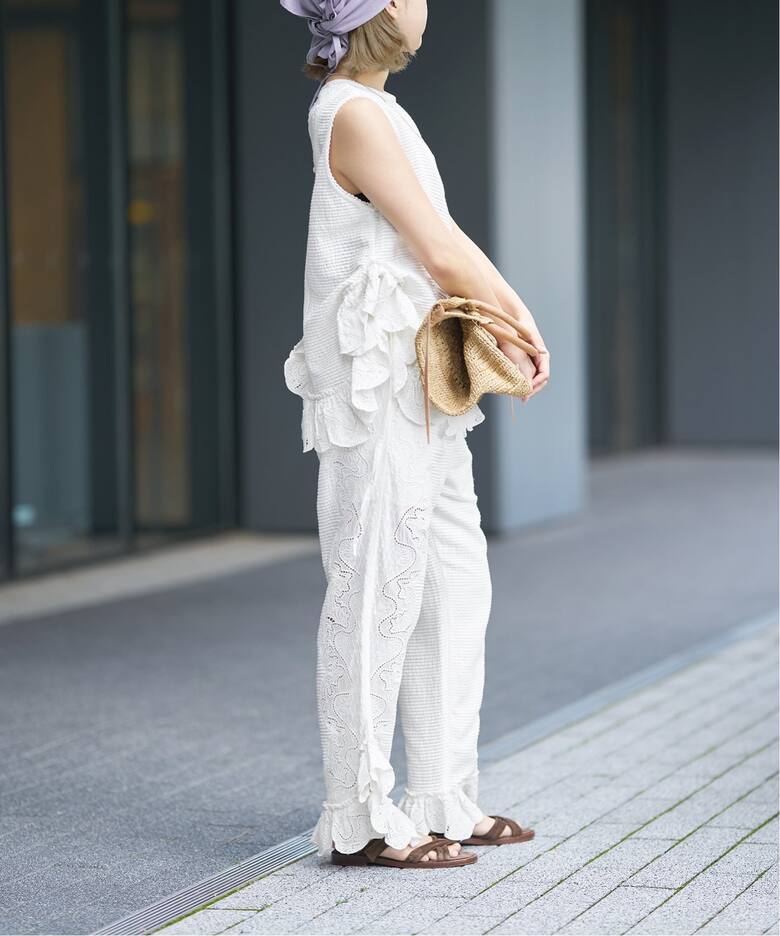 IENA LA BOUCLE ピンタックレースブラウス