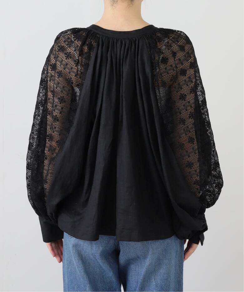 美品⭐️ エリテ Heriterレースカラーブラウス M リネン ピンタック 