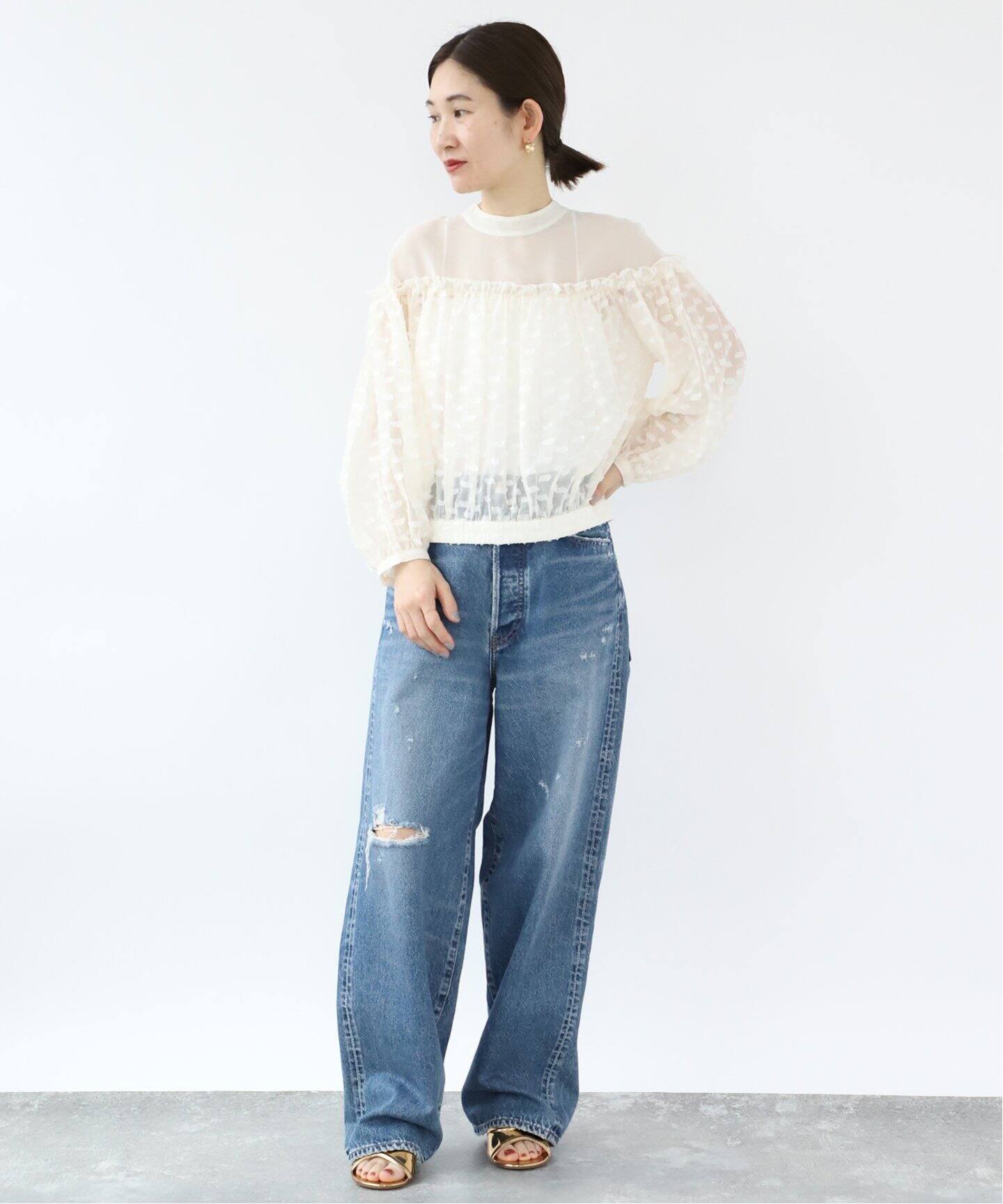 VERMEIL par iena - 美品⭐︎ヴェルメイユパーイエナ　ブラウス　変形　ジャガード カットジャガード ギャザーブラウス（シャツ／ブラウス