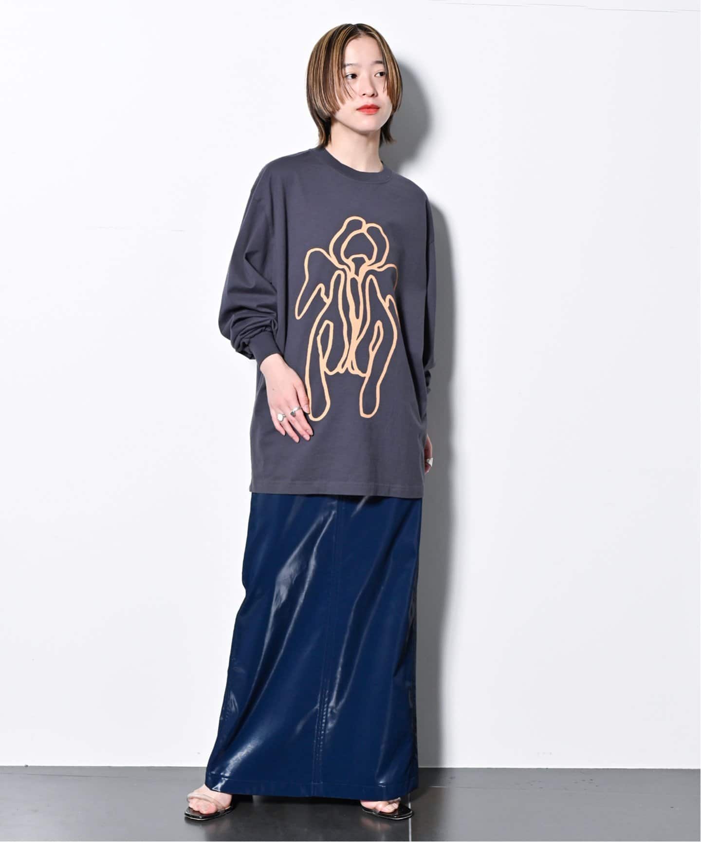 シティショップ バイカラー ロングスカート マキシ丈 光沢 21SS ENAMEL FAUX LEATHER スカート（ロング・マキシ丈スカート