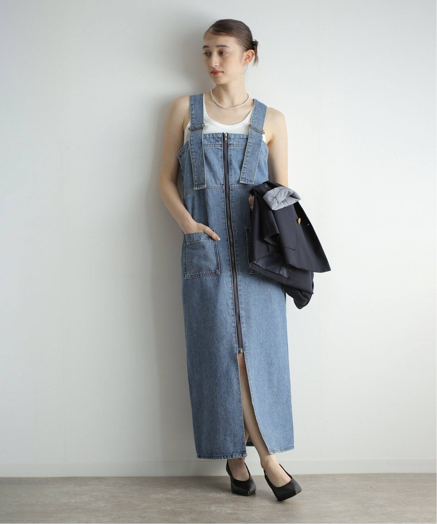 SOMETHING 2WAY LACEUP SALOPETTE SKIRT SA1602-0001（デニムスカート 