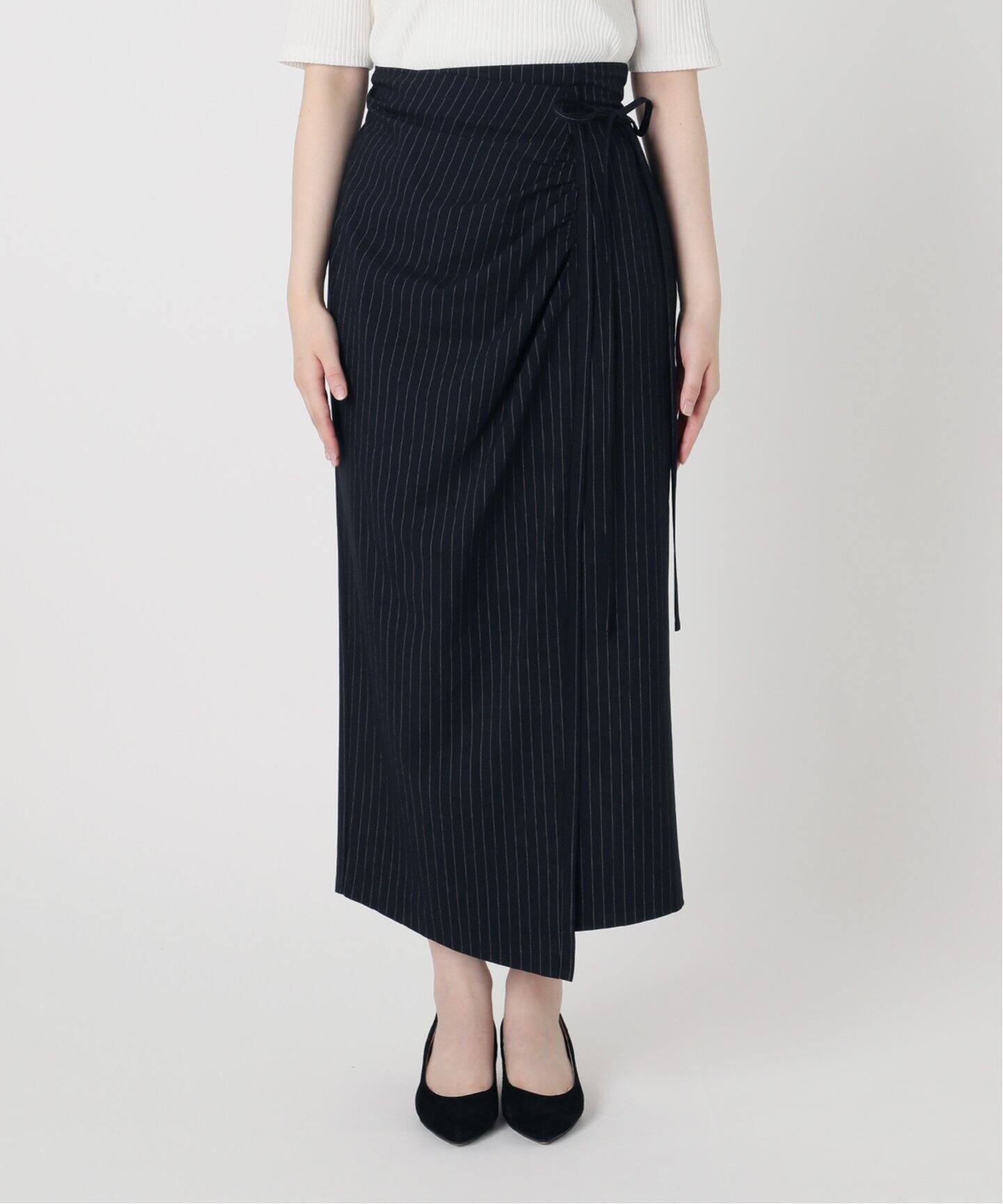 ピンストライプギャザータイトスカート（ロング・マキシ丈スカート  
