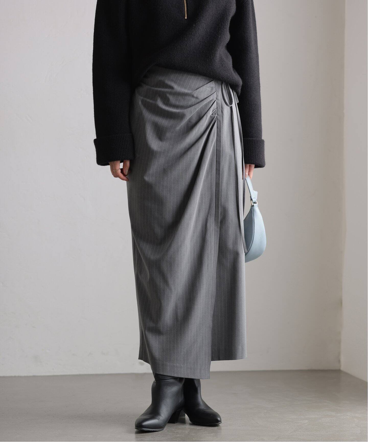 ピンストライプギャザータイトスカート（ロング・マキシ丈スカート  