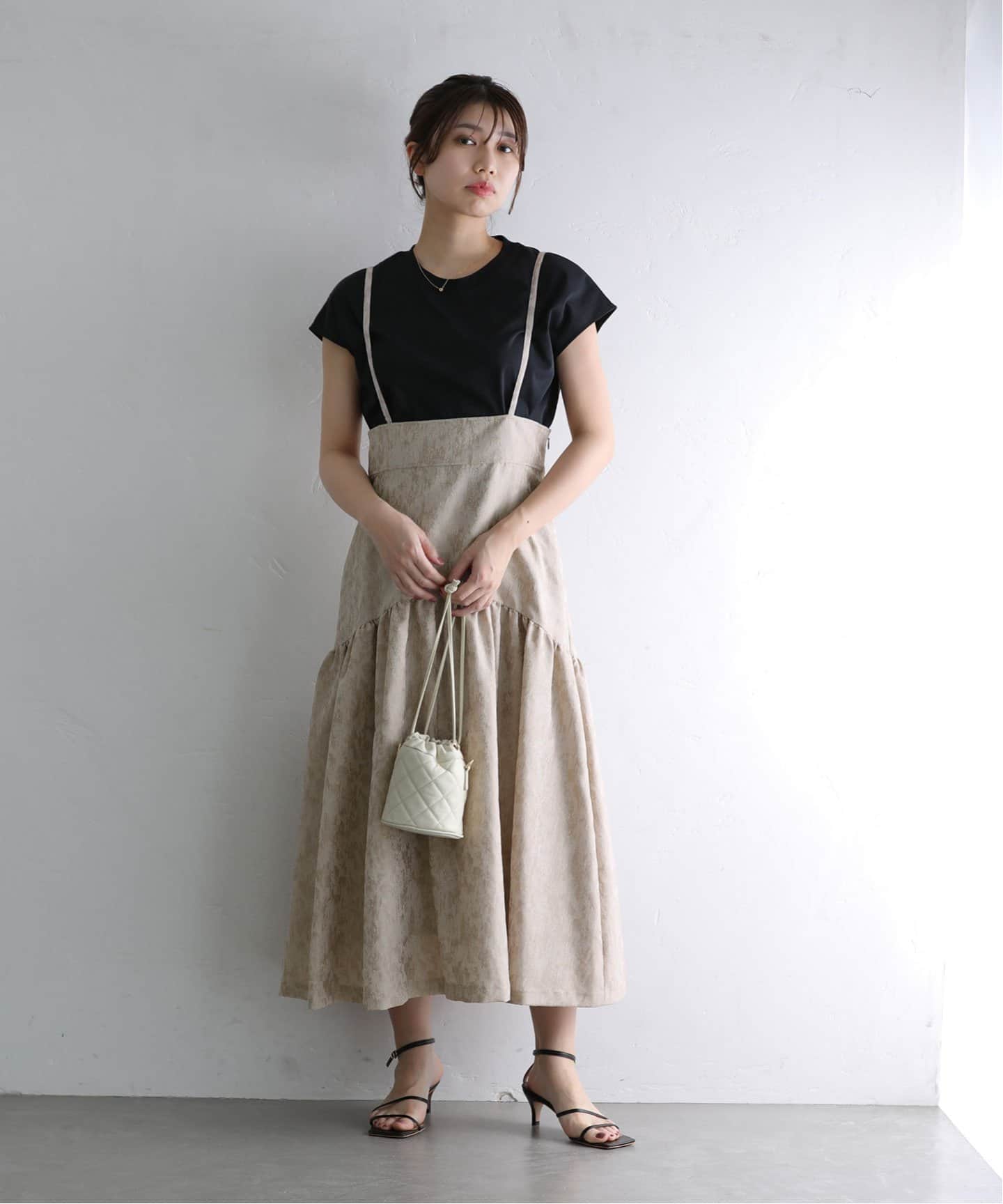 La TOTALITE　ラトータリテ＊サロペットパンツ　リネン混　Ｍ リネンライクジャガードサロペットスカート（ロング・マキシ丈