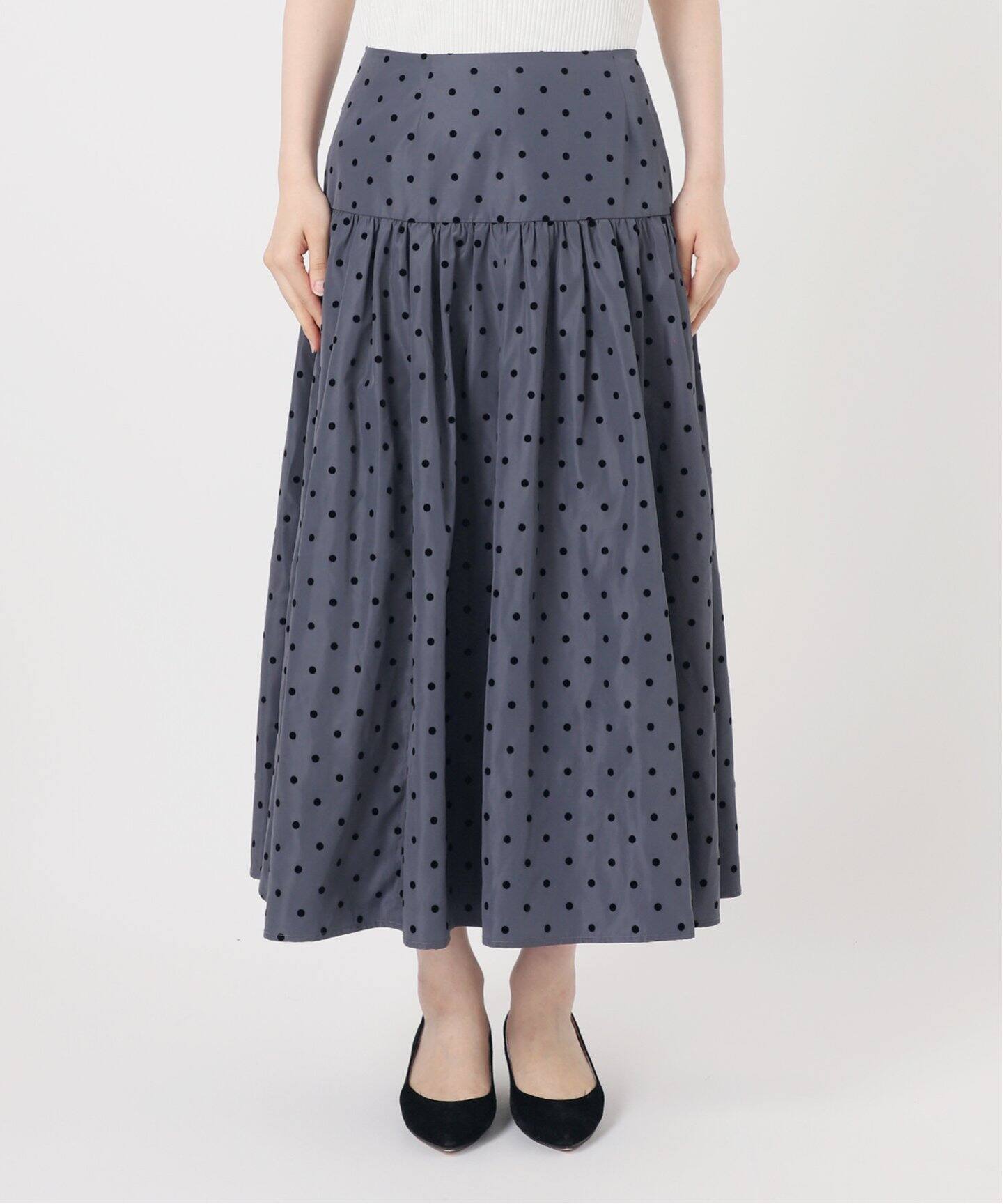 ドットフロッキーボリュームスカート（ロング・マキシ丈スカート）｜La  