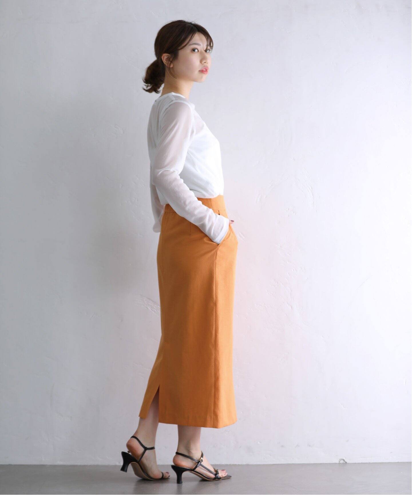 追加》ポリエステルコットンタイトスカート（ロング・マキシ丈スカート  