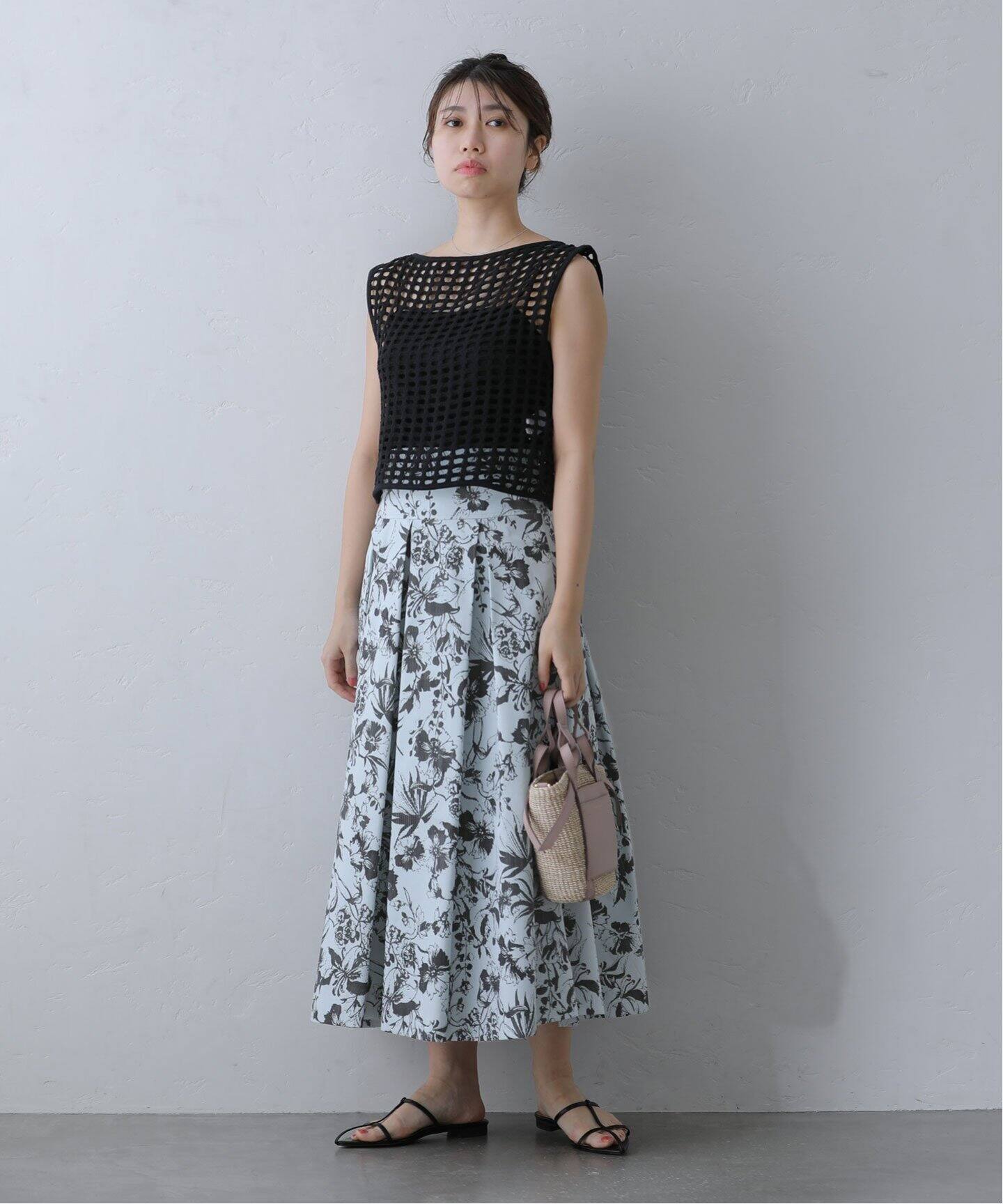 ボタニカルフラワータックスカート（ロング・マキシ丈スカート）｜La  