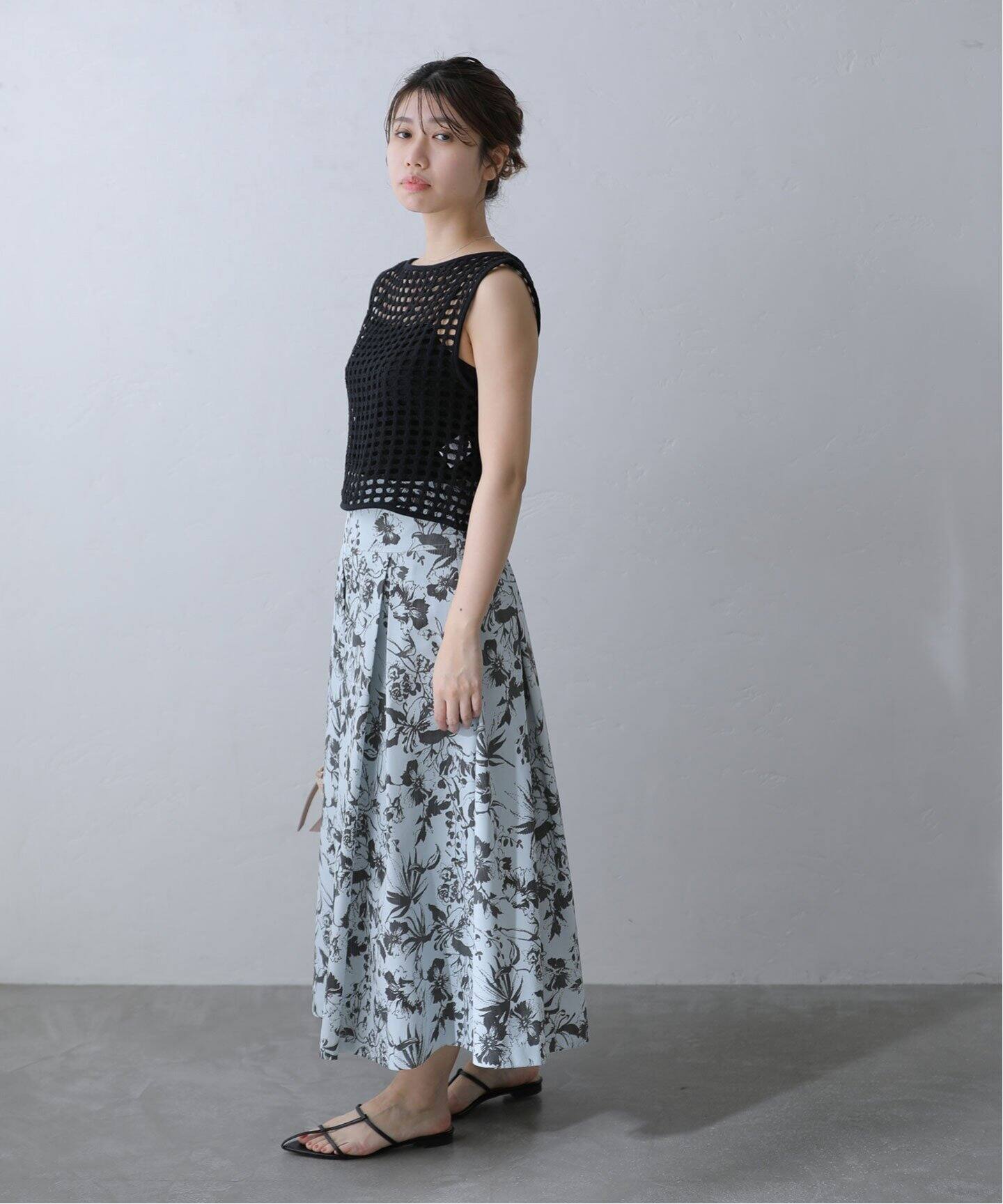 ボタニカルフラワータックスカート（ロング・マキシ丈スカート）｜La  