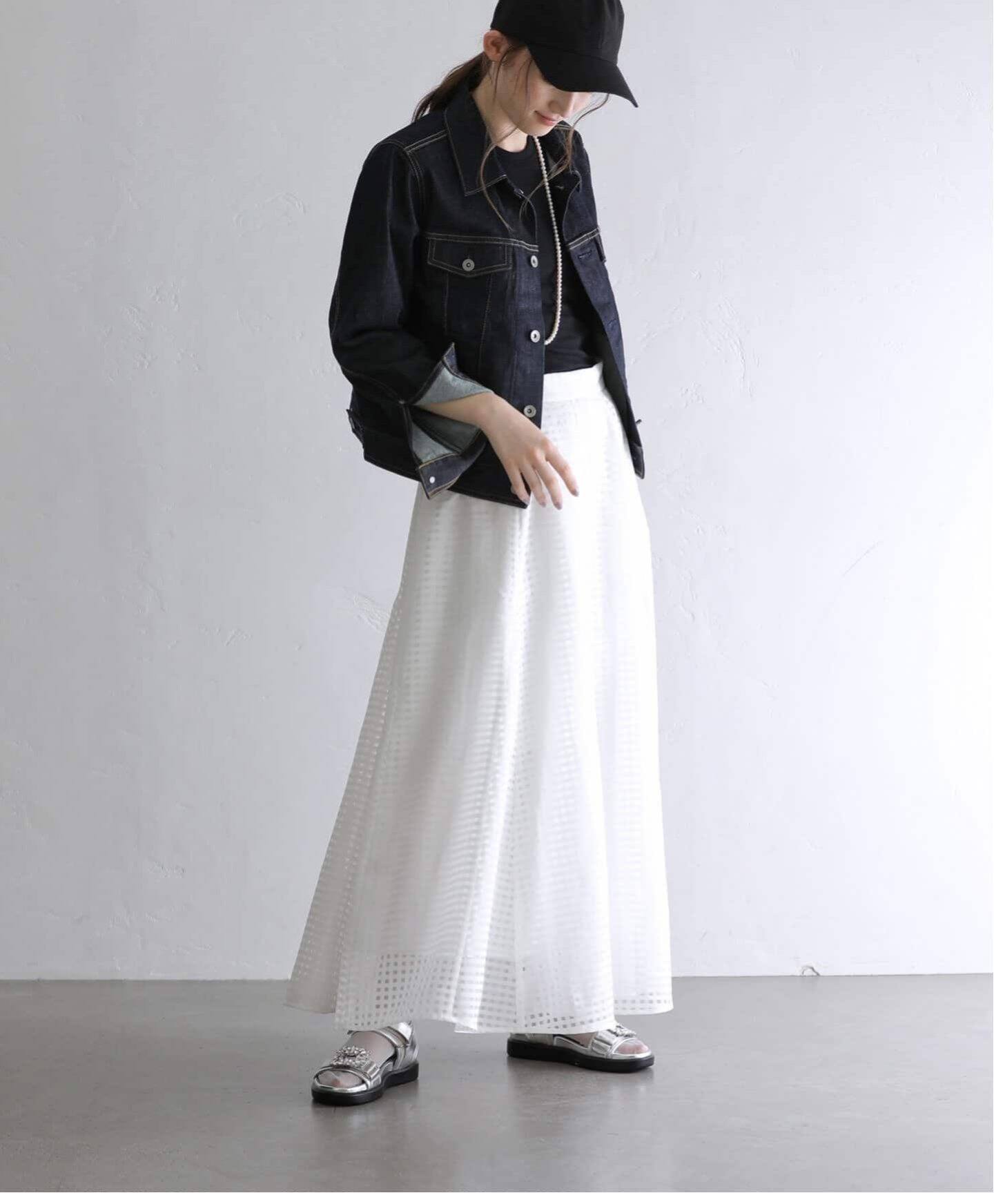 追加2》シアーチェックフレアスカート（ロング・マキシ丈スカート  