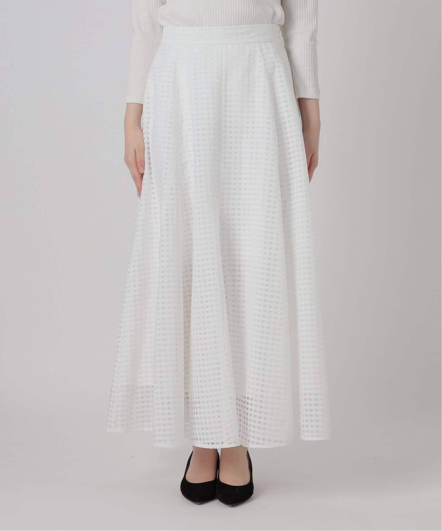 追加2》シアーチェックフレアスカート（ロング・マキシ丈スカート  