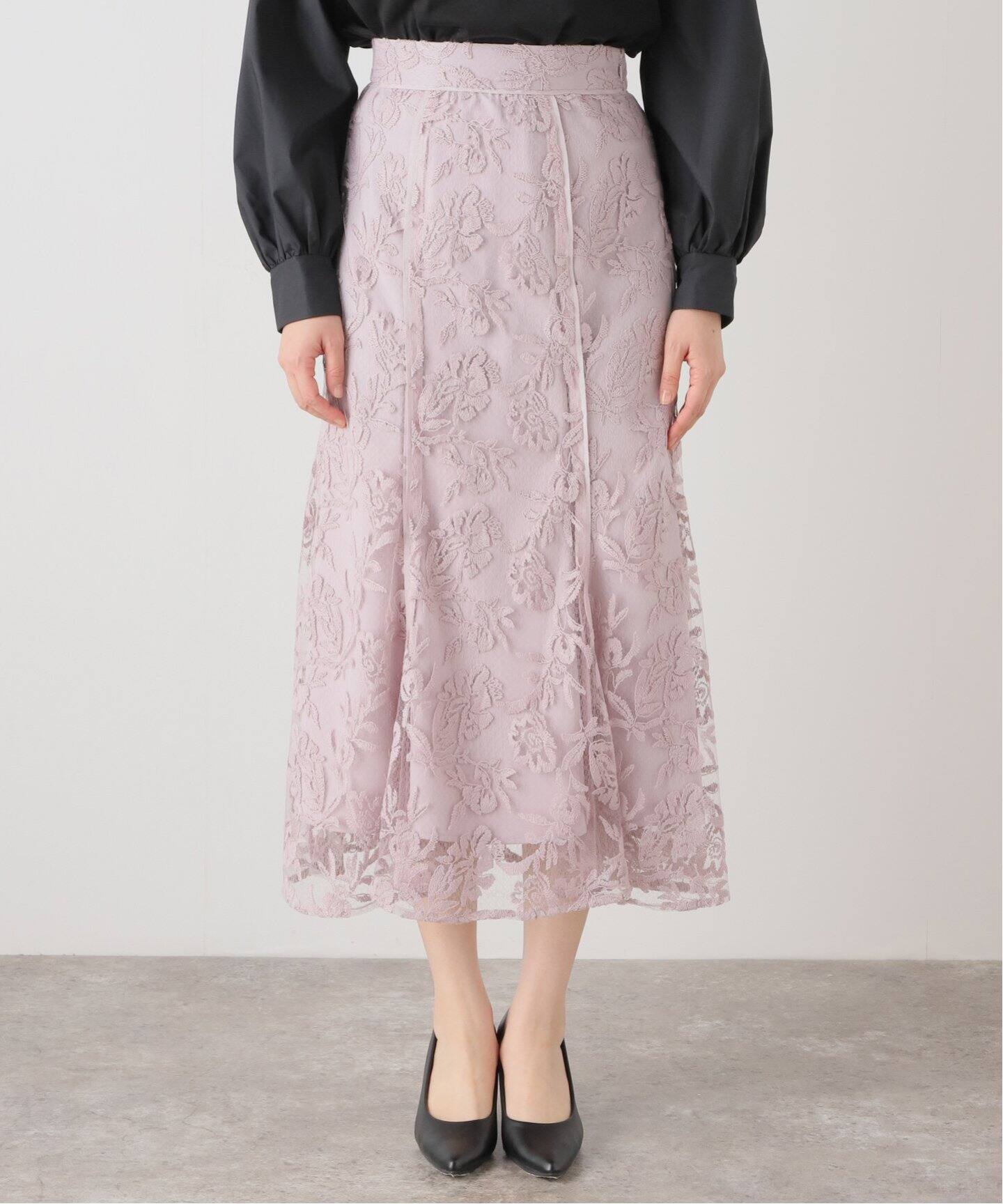エンブロイダリーチュールスカート（ロング・マキシ丈スカート）｜La  