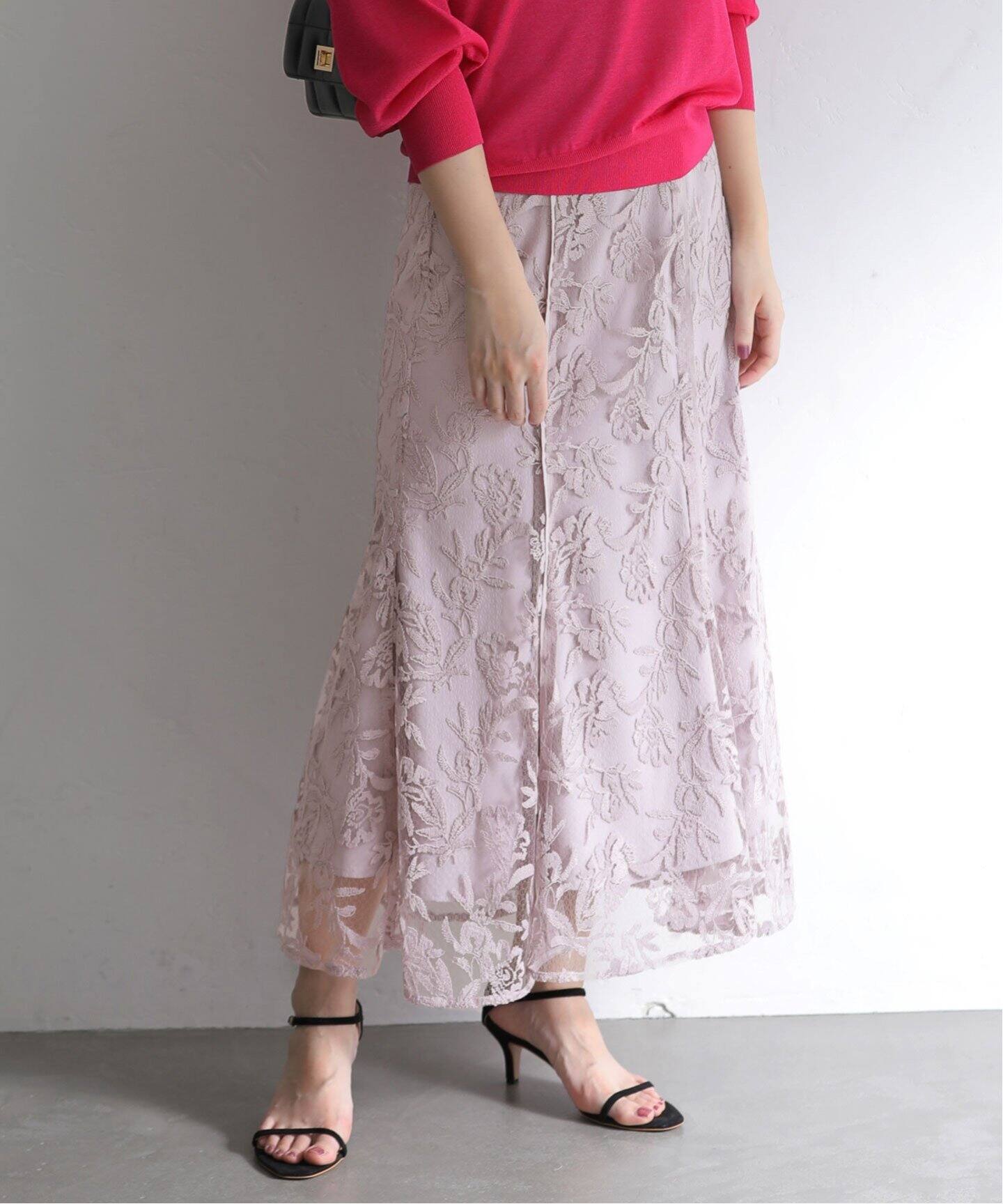 エンブロイダリーチュールスカート（ロング・マキシ丈スカート）｜La  