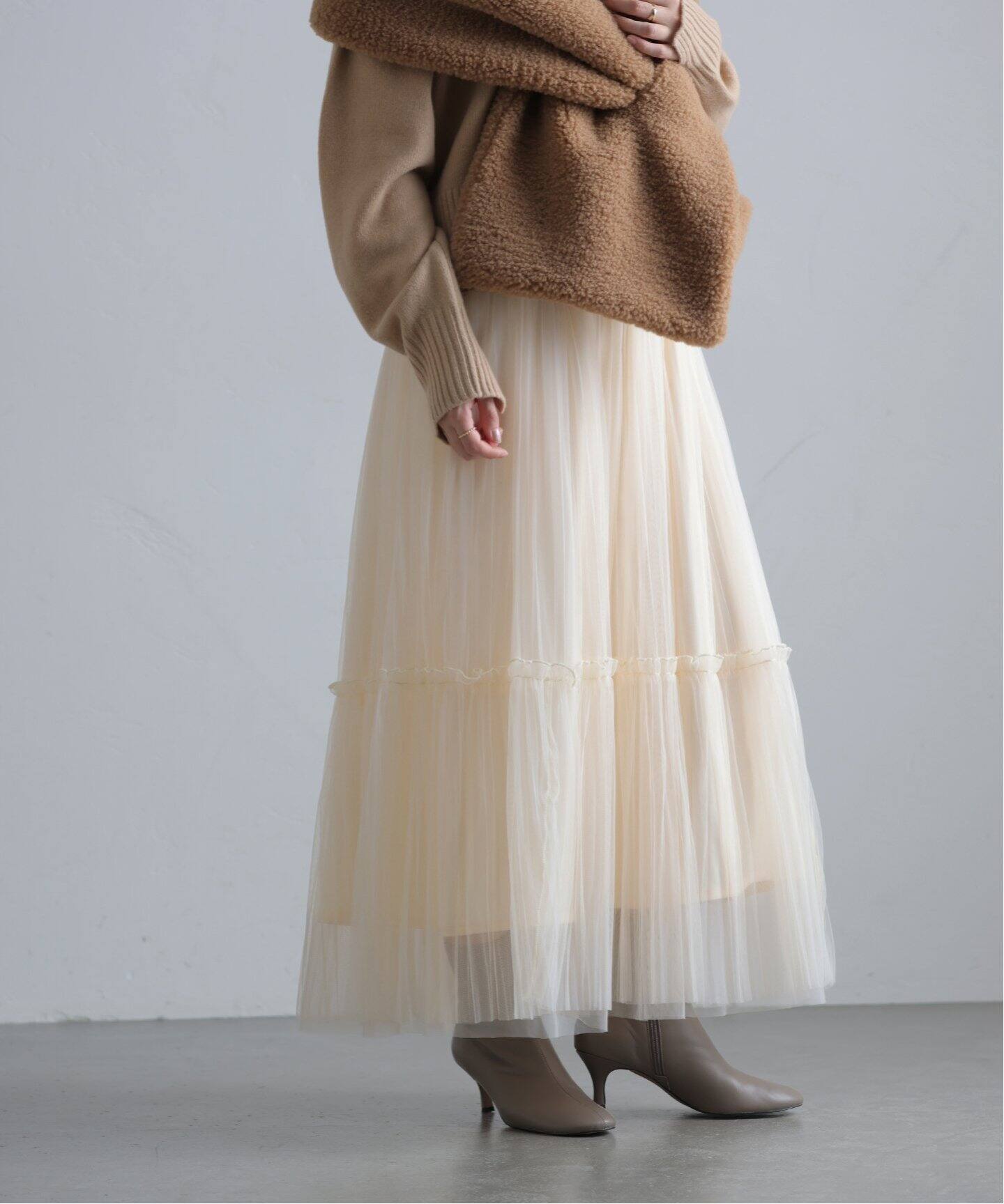 チュールプリーツスカート（ロング・マキシ丈スカート）｜La Totalite  