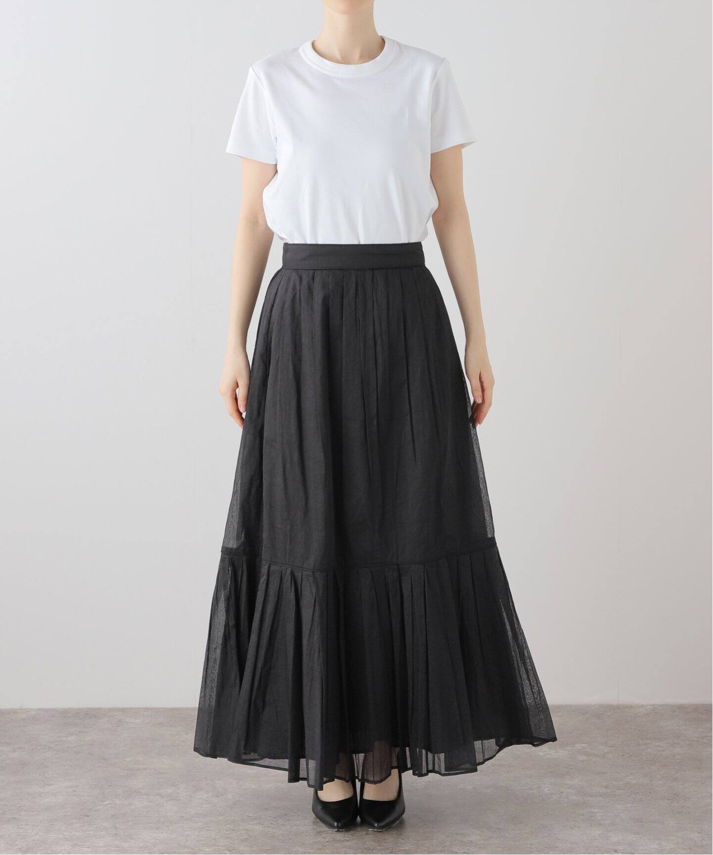 MARILYN MOON/マリリンムーン】sheer starched cotton skirt（ロング  