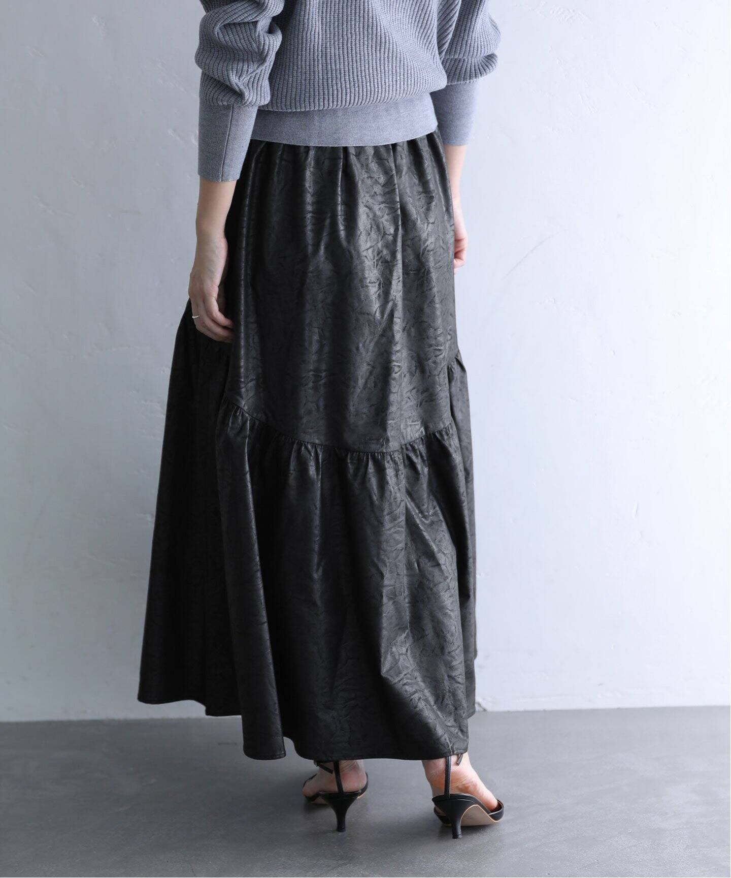 ヴィンテージ加工ギャザーヨークスカート（ロング・マキシ丈スカート