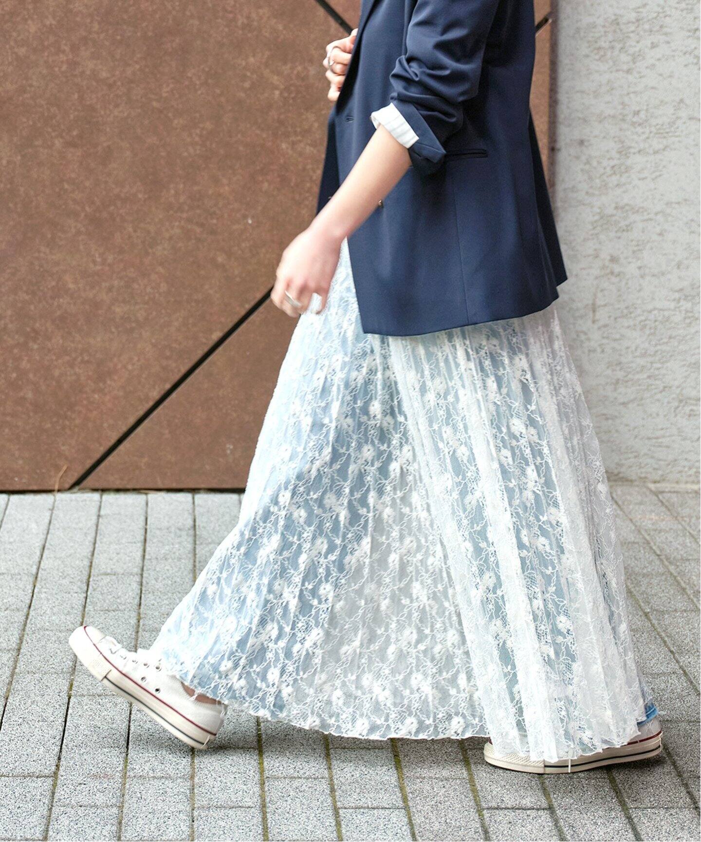 シアーレースプリーツスカート（ロング・マキシ丈スカート）｜Spick  