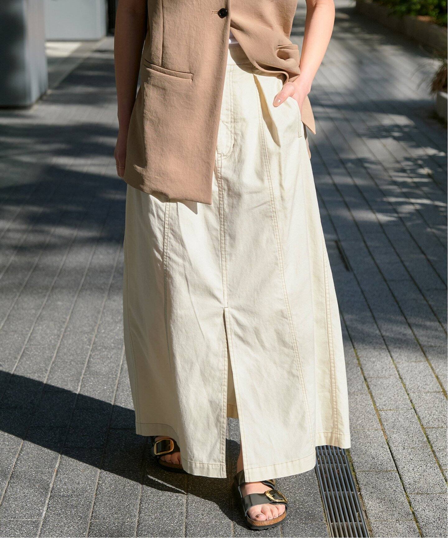 コットンリネンAラインスカート（ロング・マキシ丈スカート）｜Spick  