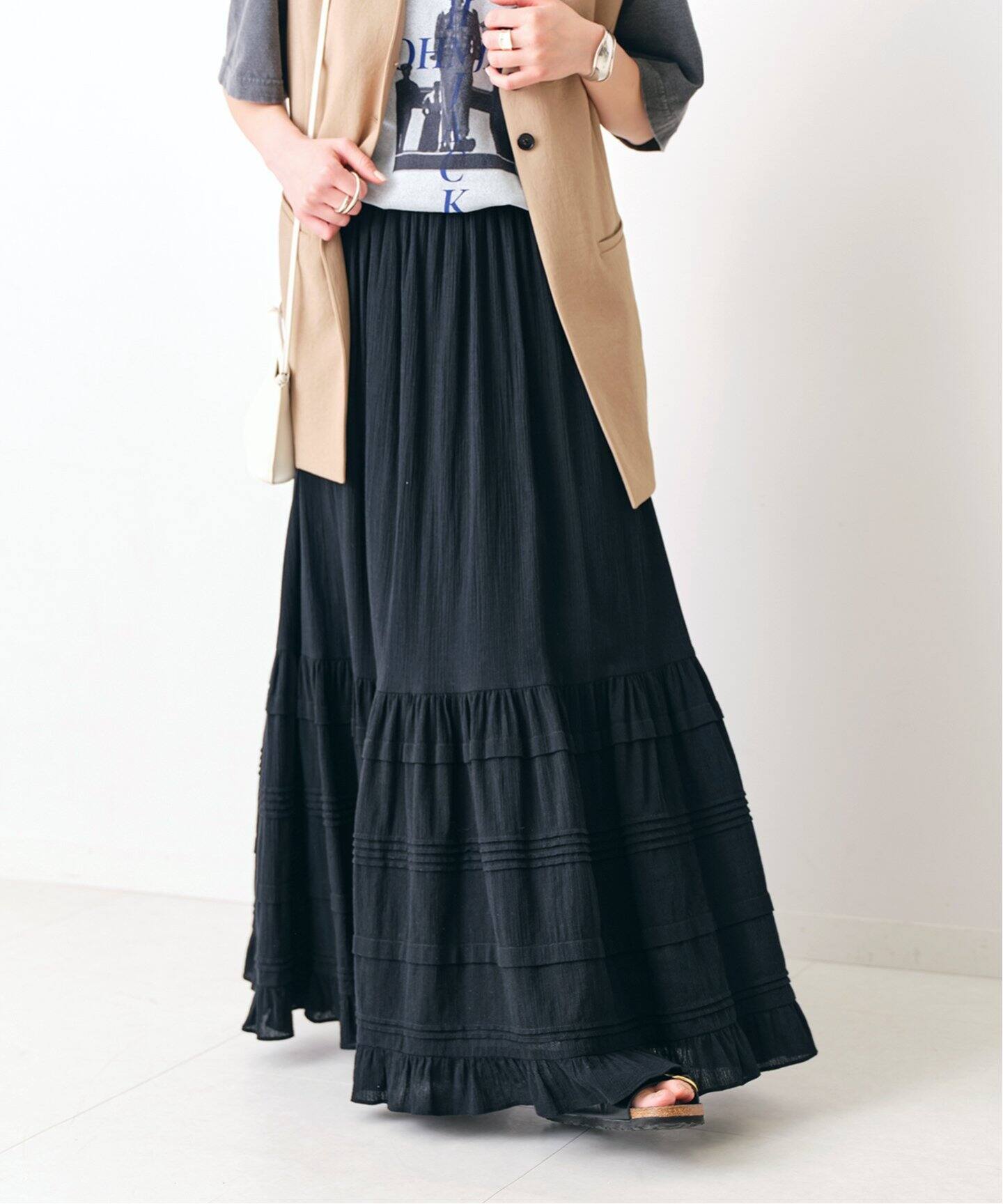 コットンクレープギャザースカート（ロング・マキシ丈スカート  