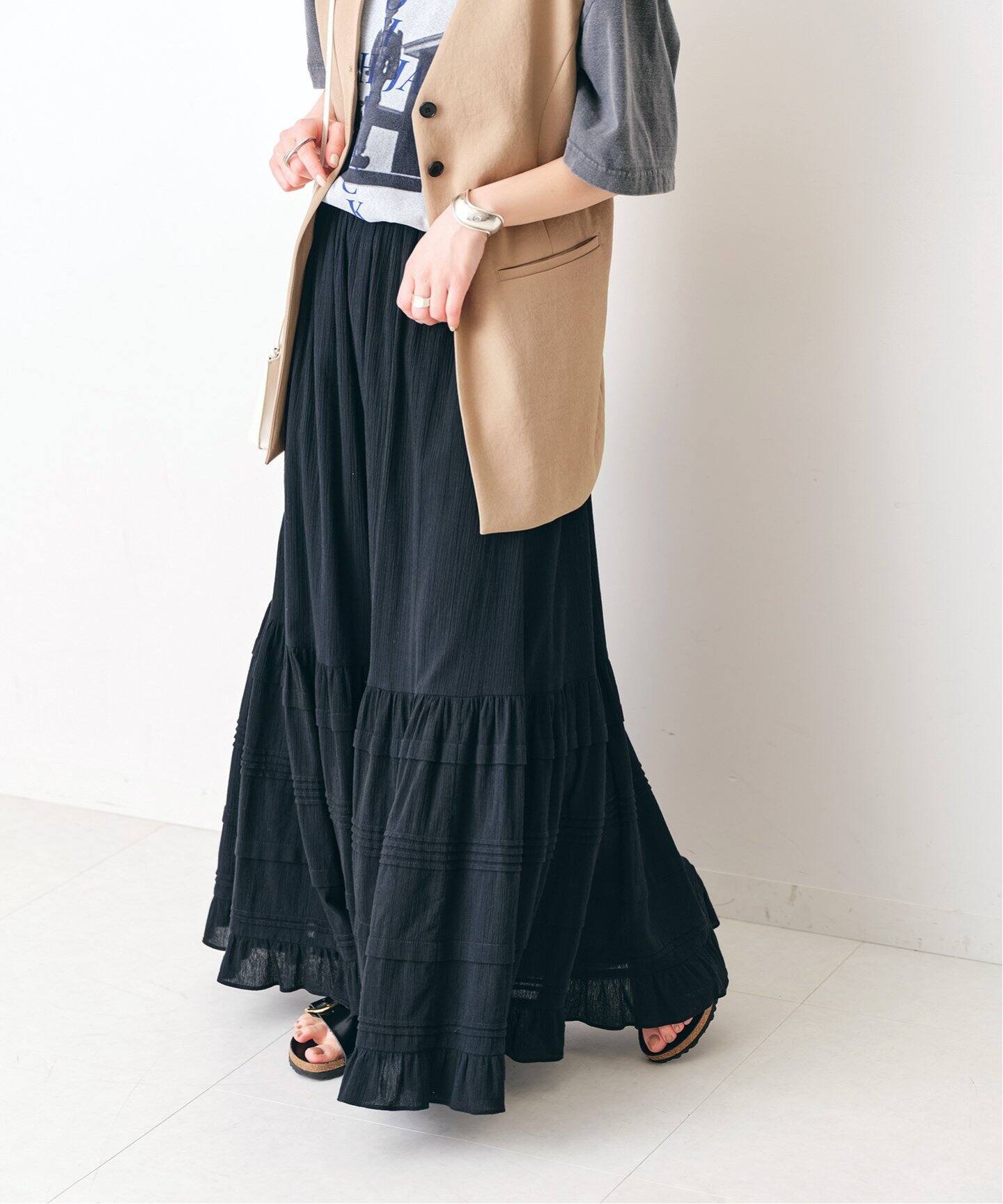 コットンクレープギャザースカート（ロング・マキシ丈スカート  