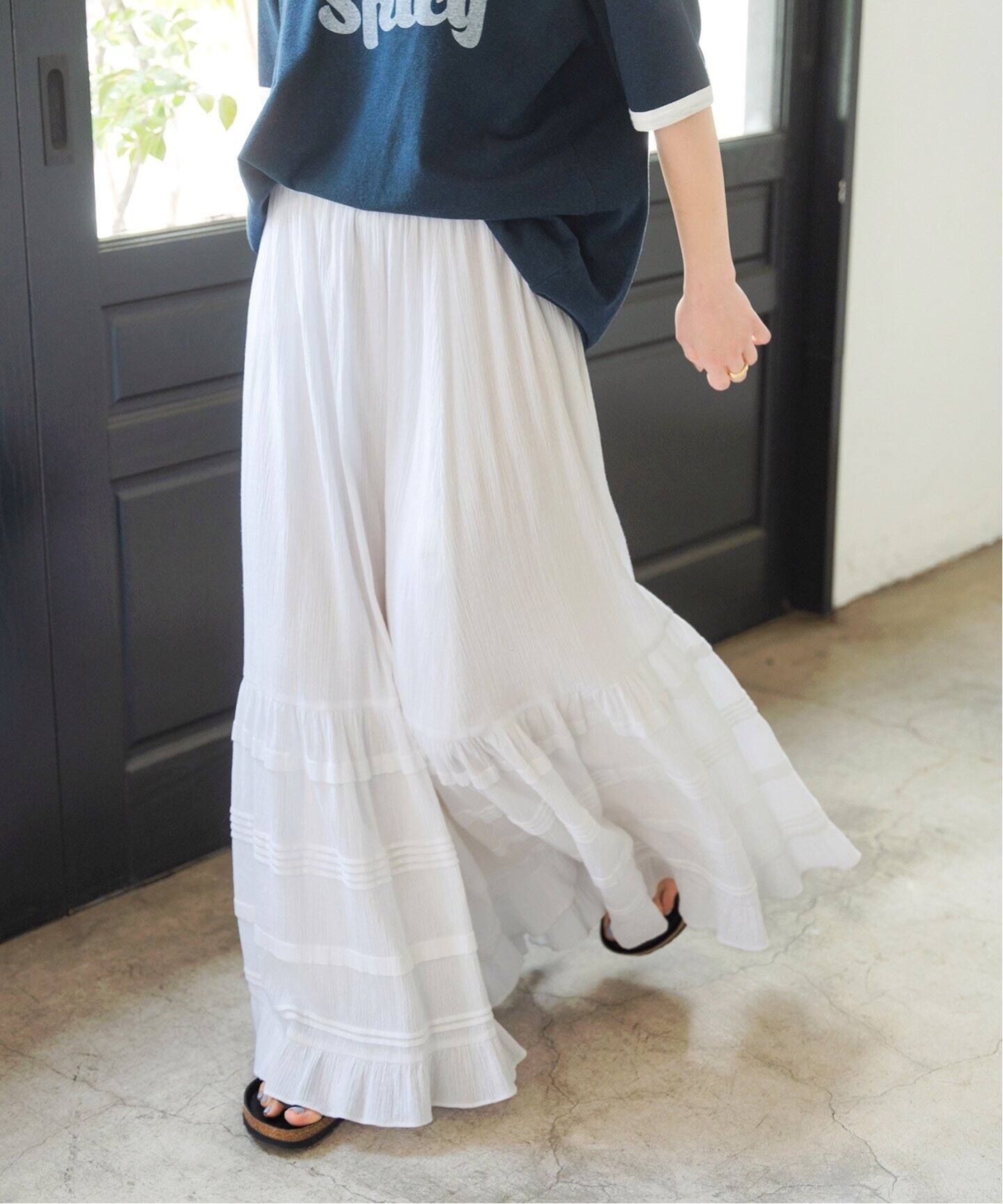 コットンクレープギャザースカート（ロング・マキシ丈スカート  