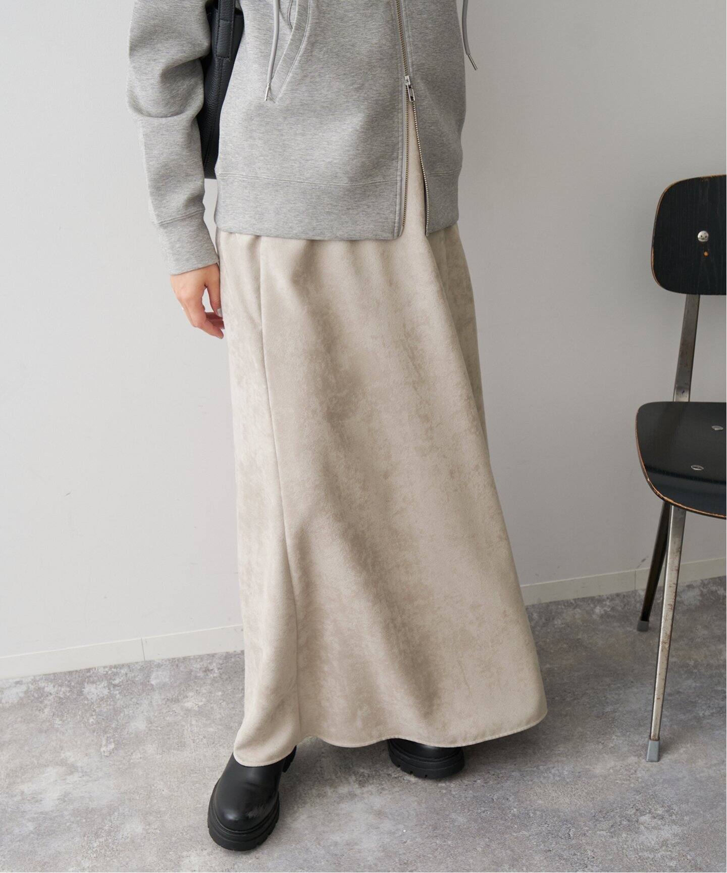 フェイクスエードイージースカート（ロング・マキシ丈スカート  