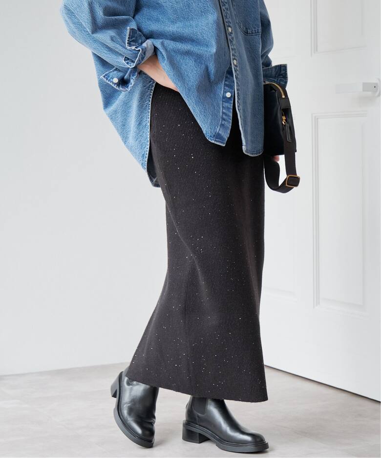 スパンコールラメリブニットスカート（ロング・マキシ丈スカート  