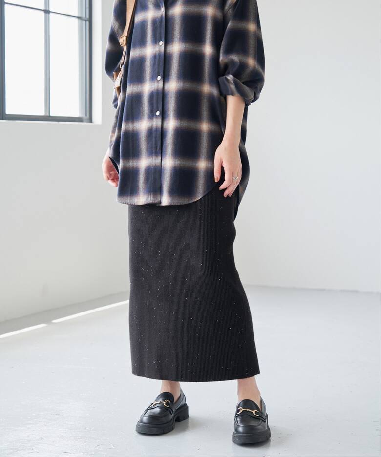 スパンコールラメリブニットスカート（ロング・マキシ丈スカート  