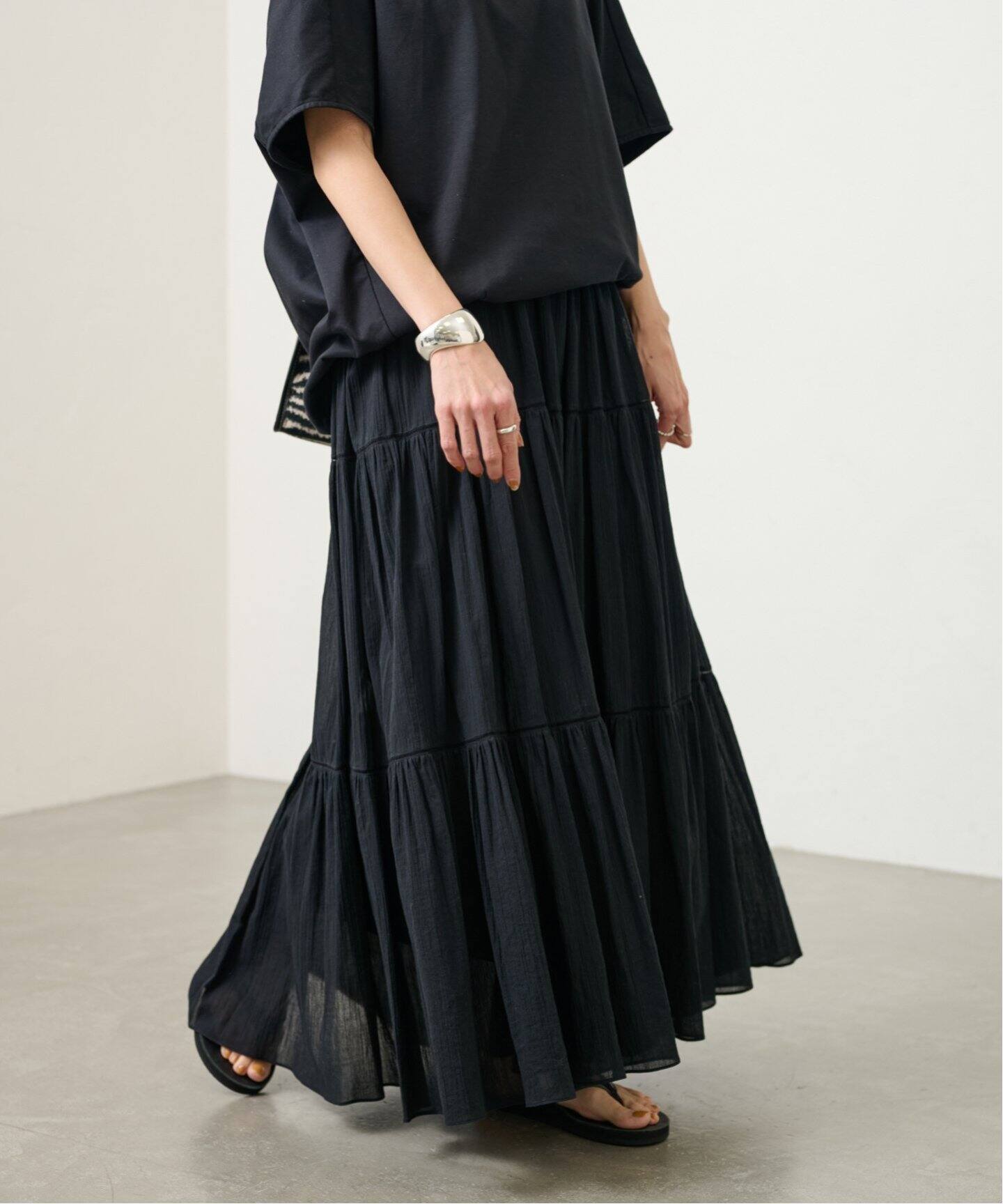 コットンティアードスカート（ロング・マキシ丈スカート）｜FRAMeWORK  