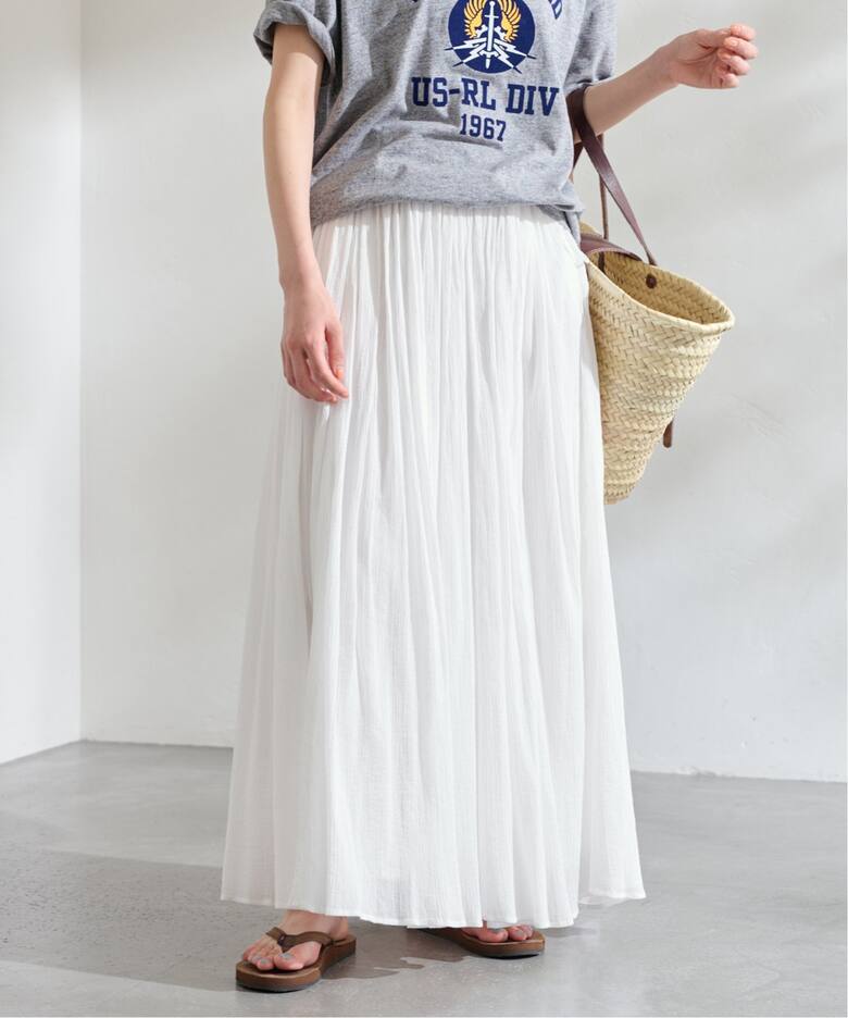 コットンクレープギャザースカート（ロング・マキシ丈スカート  