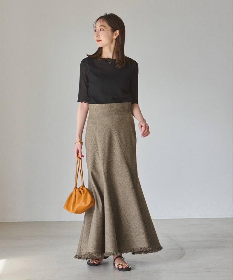 メランジカラーリネンライクトルネードスカート（ロング・マキシ  
