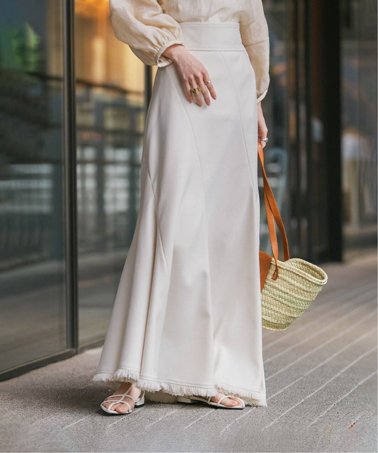 メランジカラーリネンライクトルネードスカート（ロング・マキシ  