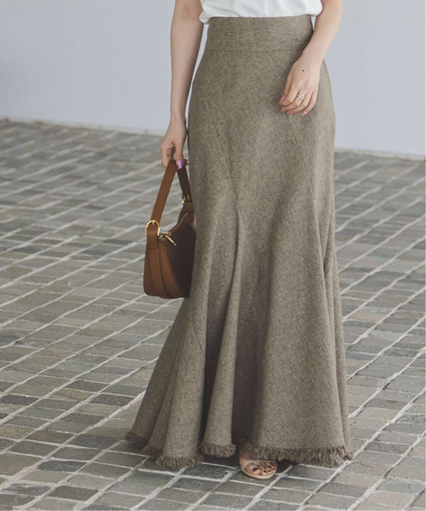 メランジカラーリネンライクトルネードスカート（ロング・マキシ  