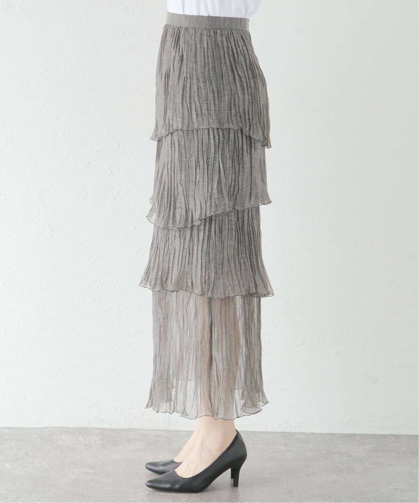 コードシアープリーツティアードスカート（ロング・マキシ丈スカート  