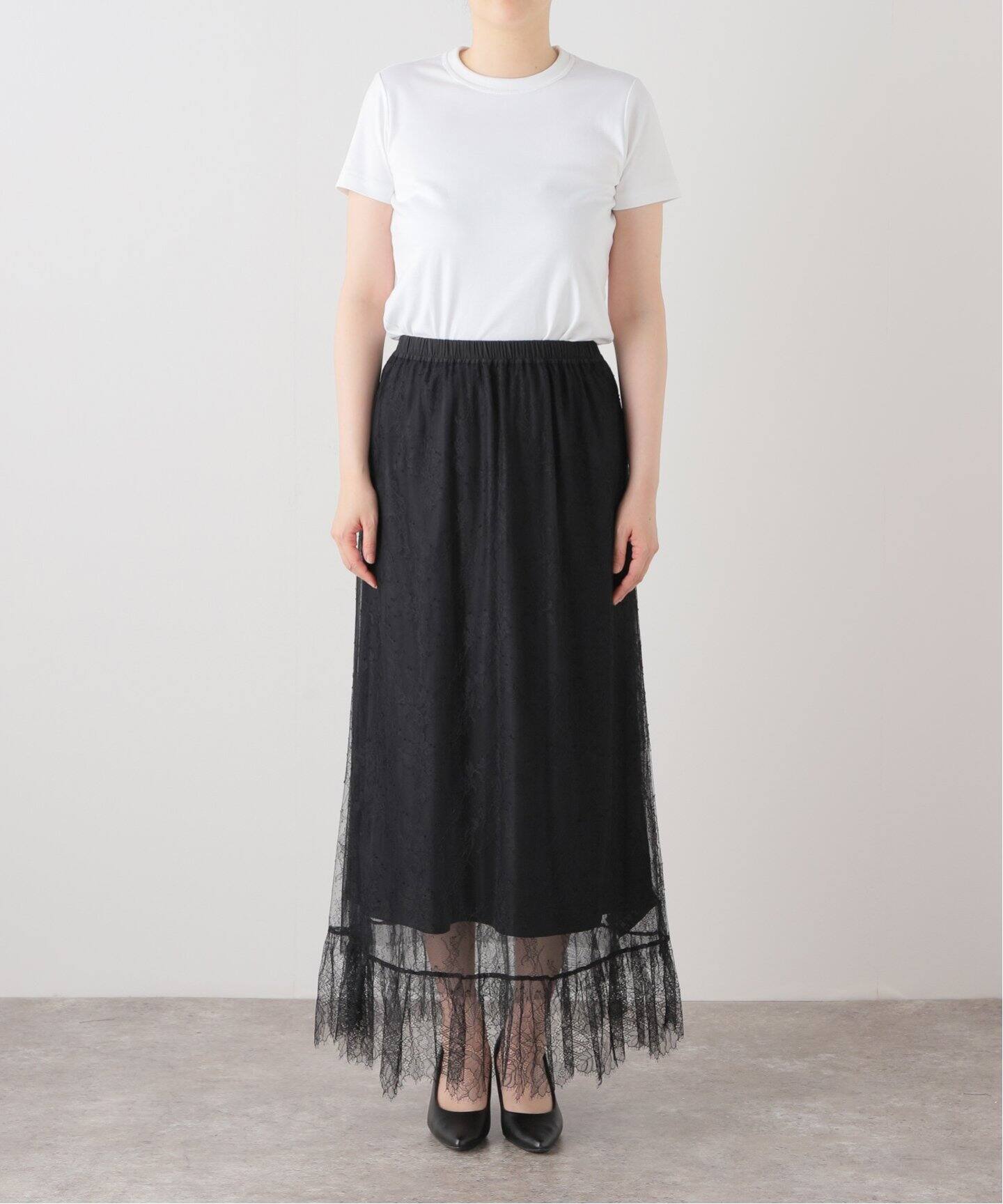 チュールレース ローフリルマキシスカート（ロング・マキシ丈スカート  