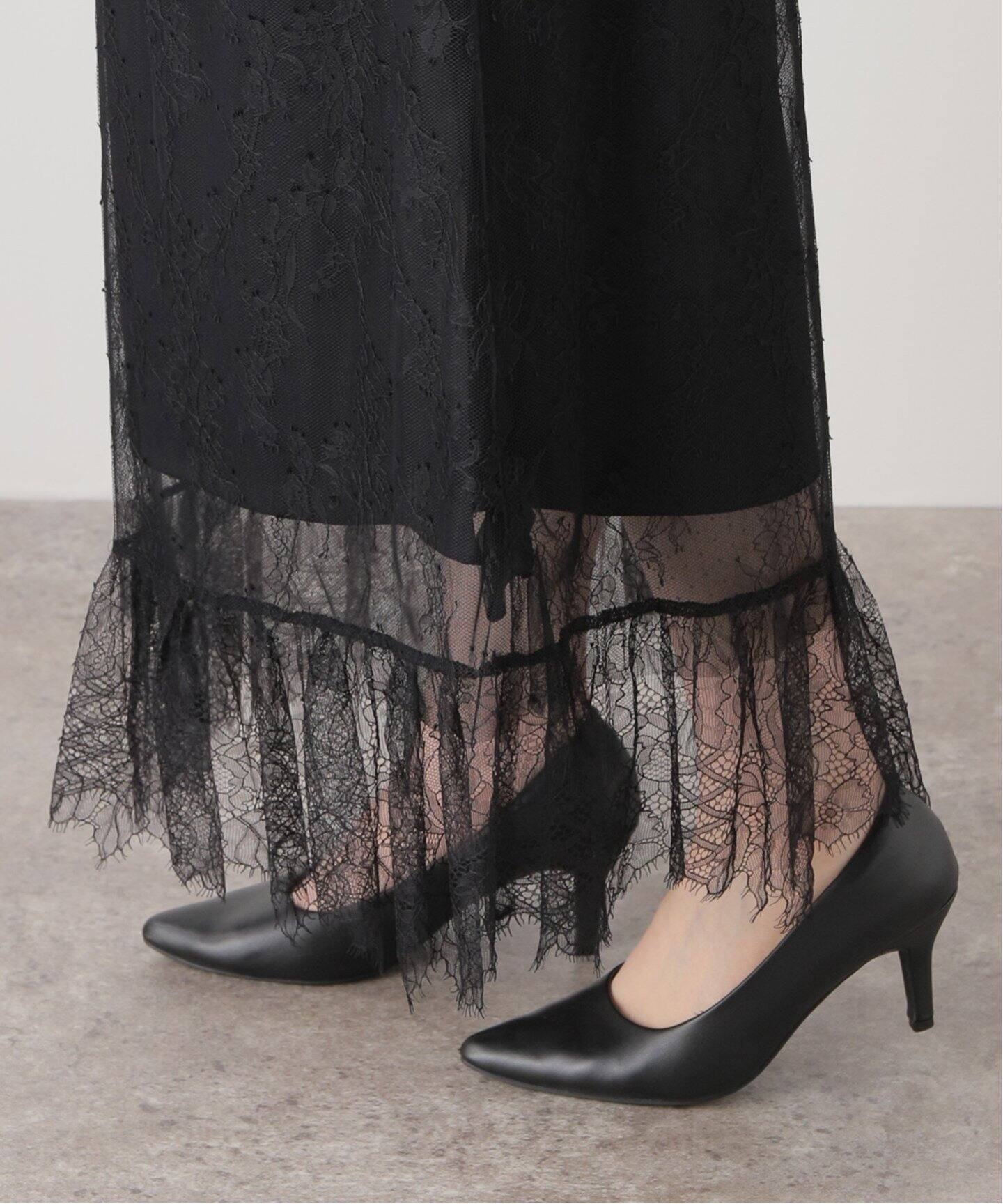 チュールレース ローフリルマキシスカート（ロング・マキシ丈スカート  