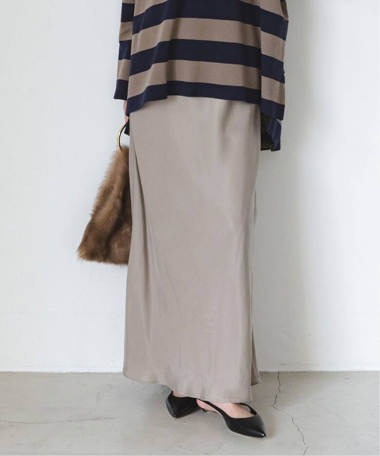 追加》キュプラサテンナローAラインスカート（ロング・マキシ丈  