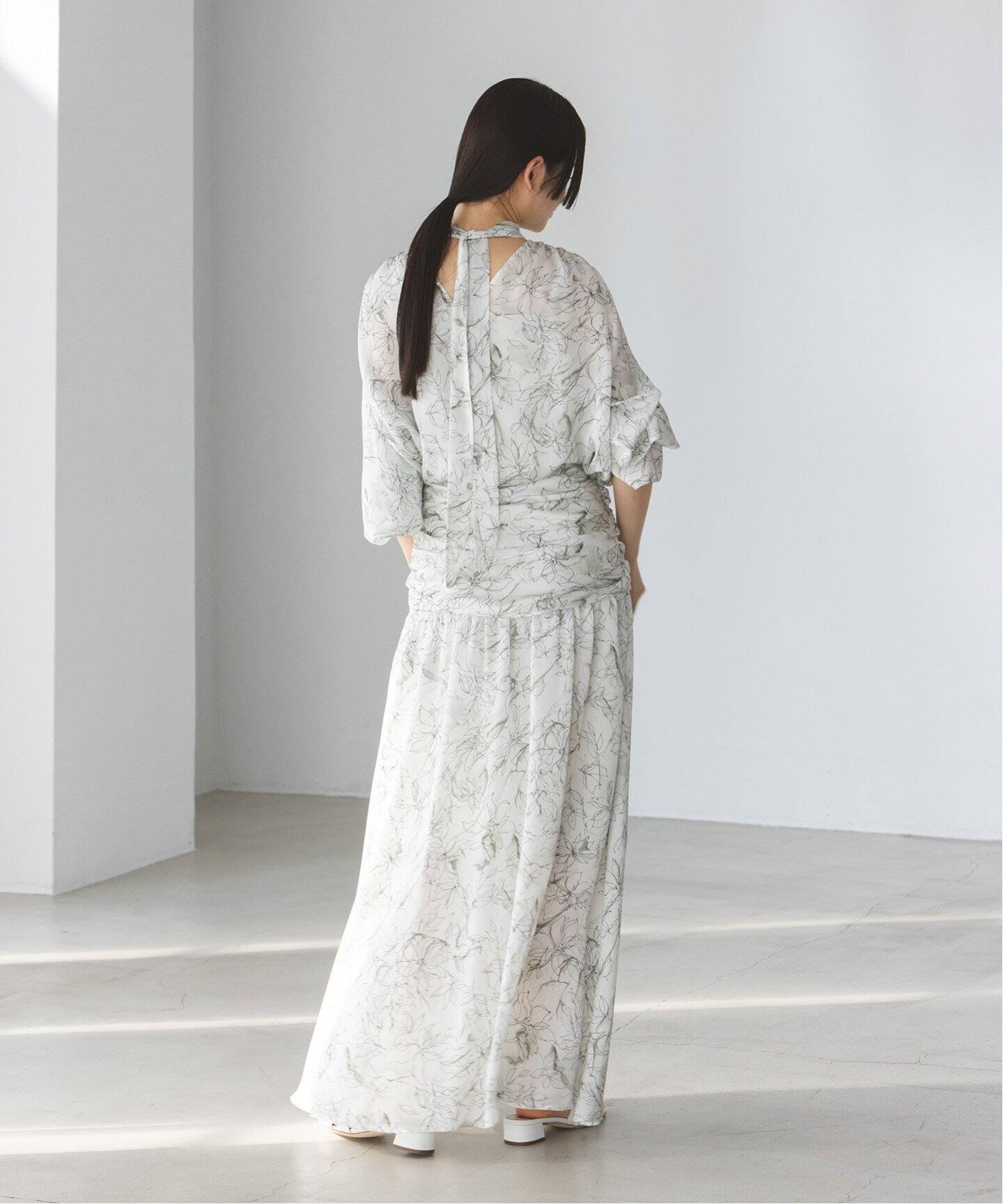 マーブルフラワーギャザーコルセットスカート（ロング・マキシ丈  