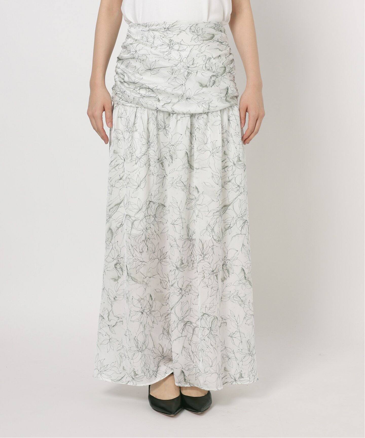 マーブルフラワーギャザーコルセットスカート（ロング・マキシ丈  