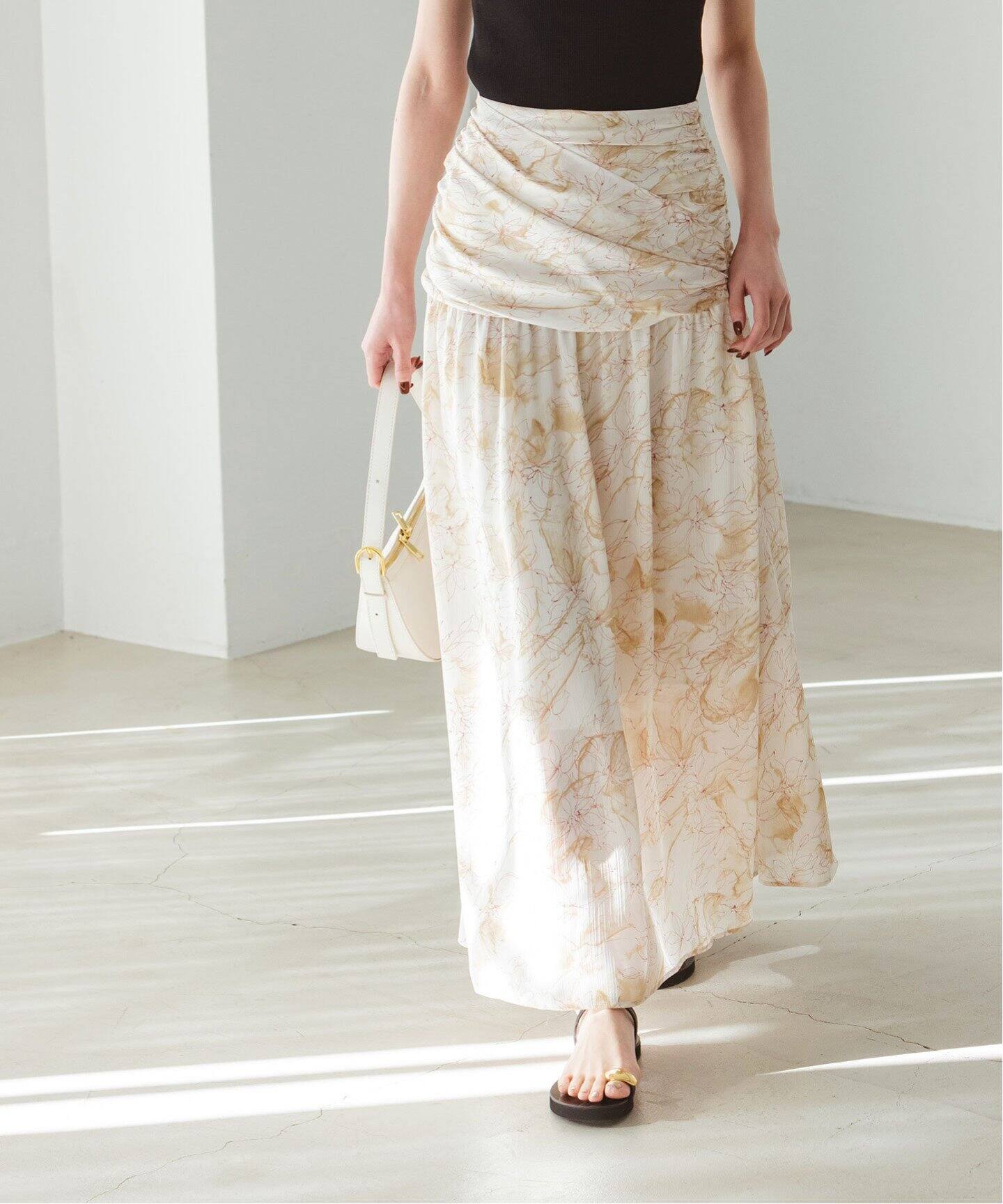 マーブルフラワーギャザーコルセットスカート（ロング・マキシ丈  