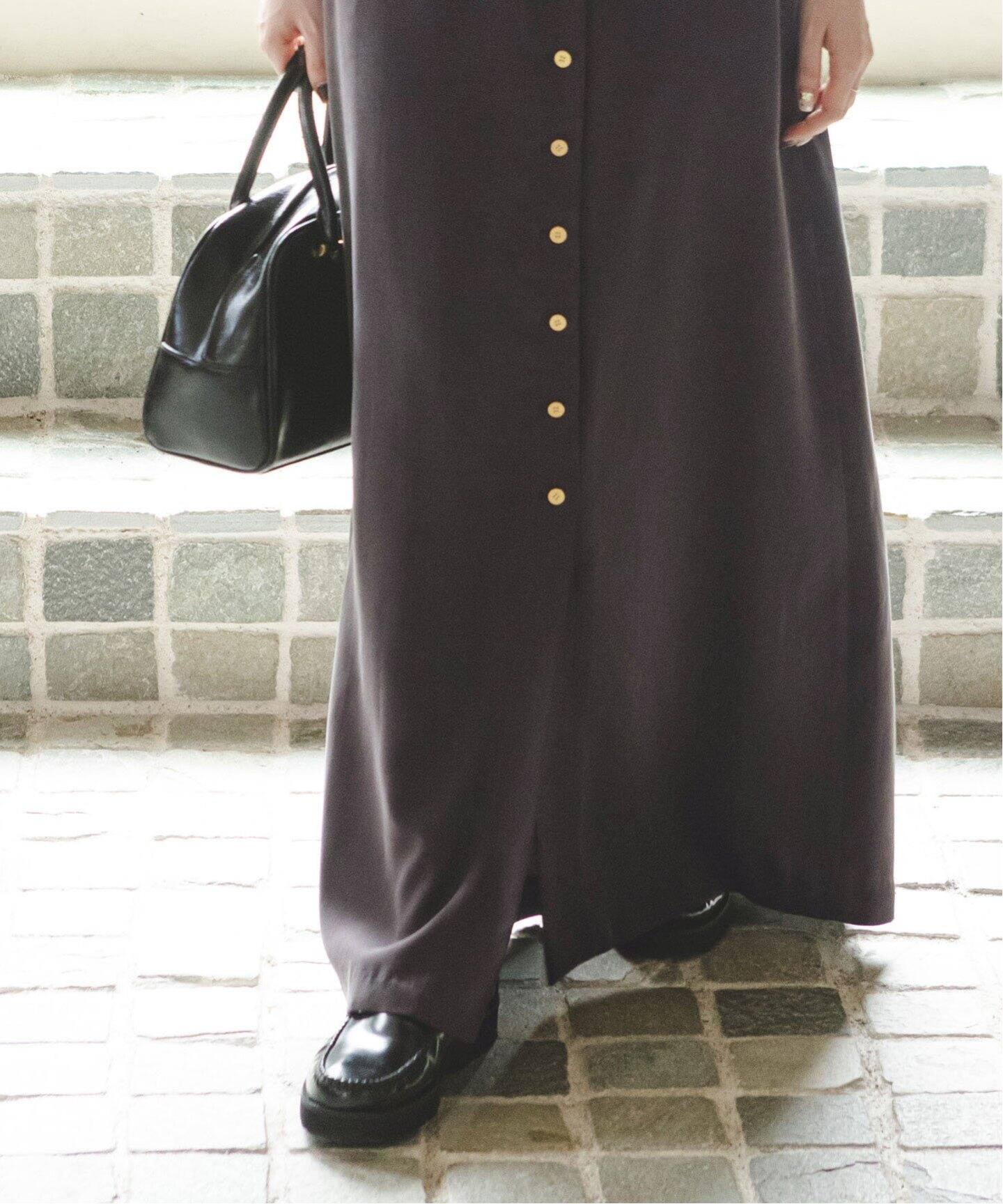 フロントボタンフィブリルスカート（ロング・マキシ丈スカート  