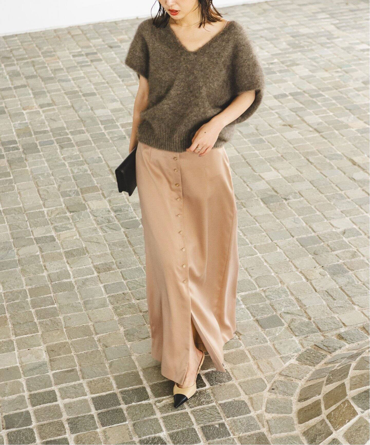 フロントボタンフィブリルスカート（ロング・マキシ丈スカート  